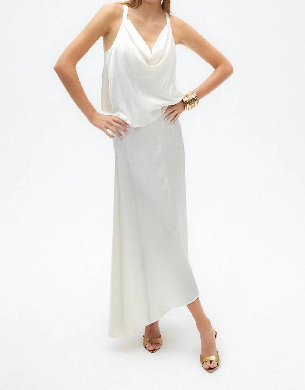 NEW NOCTURNE luna asymmetrical maxi skirt in white